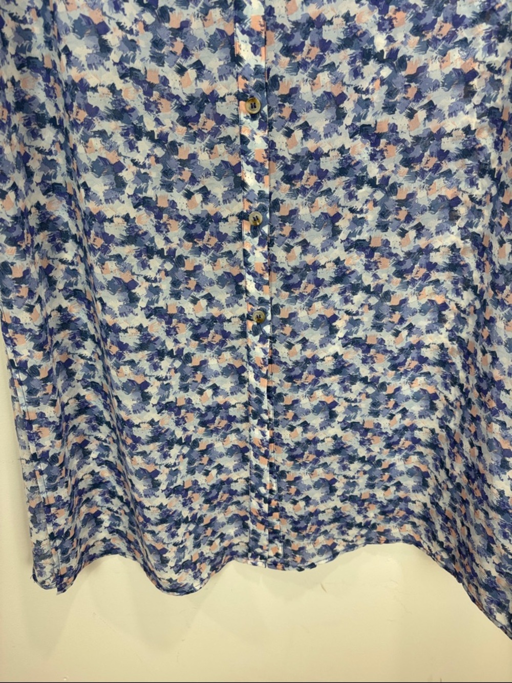 Cotton Bleu XL Blue Floral Tunic Top Longline Button Front High Slit Blouse Boho - Picture 6 of 13